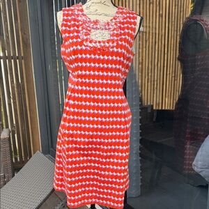 Nanette Lepore Red orange and White Sleeveless Midi Dress